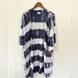Mud Pie tie dye blue oversized one size duster kimono cardigan viscose